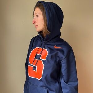 Nike Kids Dark Blue Hoodie with Bright Orange Accents